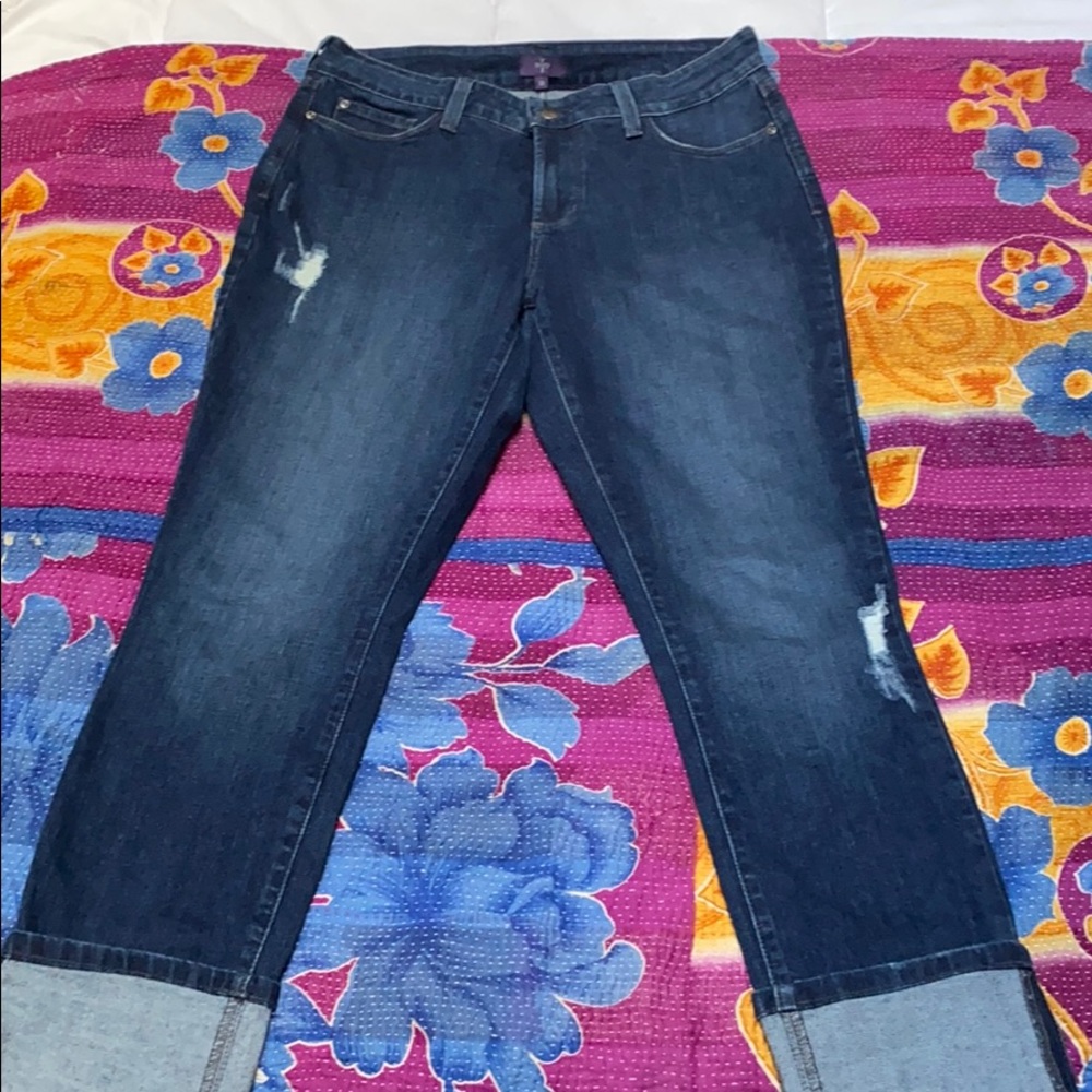 NYDJ ripped cropped cuffed boyfriend jeans Size 10